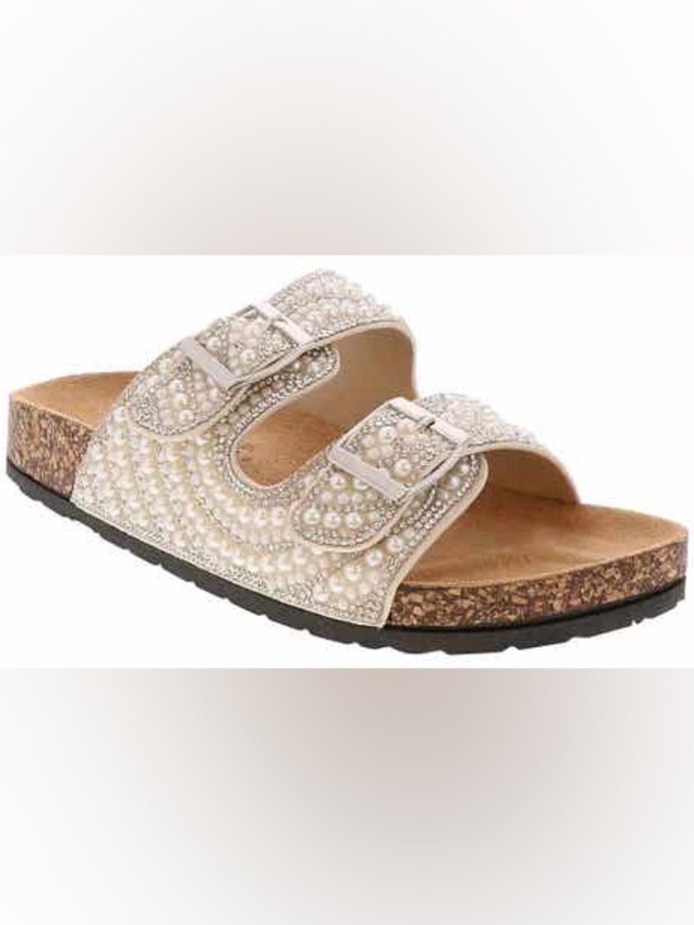 Jellypop Melrose Blinged Pearl Slide Sandals Beige Size 9M NIB